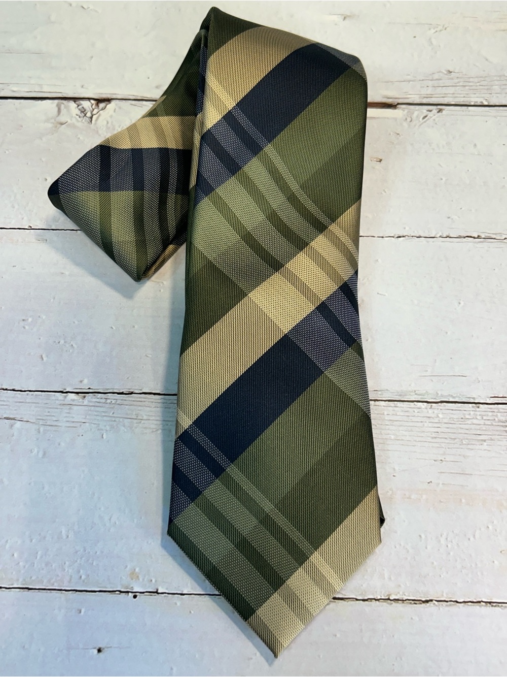 SPARKS John Sparks Men's Classic Necktie Blue Green Tan Plaid Tie